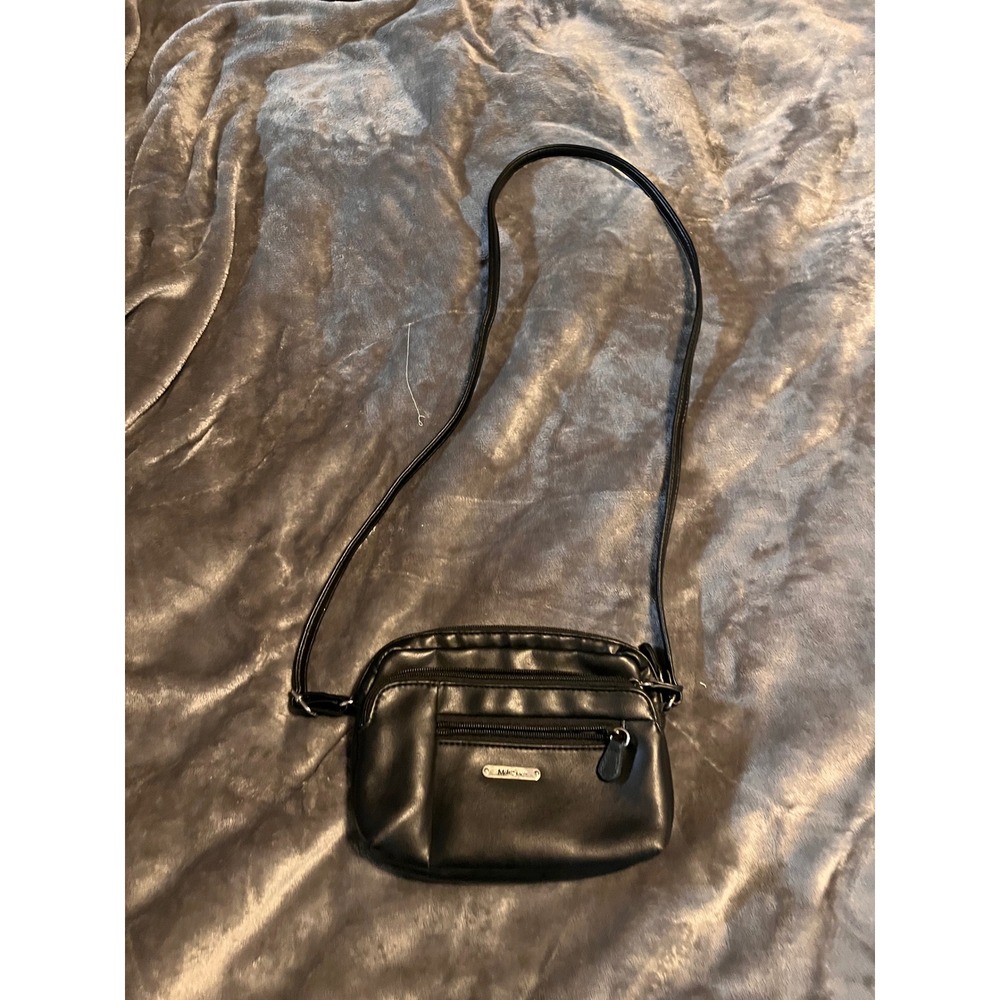MultiSac Black Vegan Leather Crossbody Bag Multiple Zip Pockets Shoulder Purse
